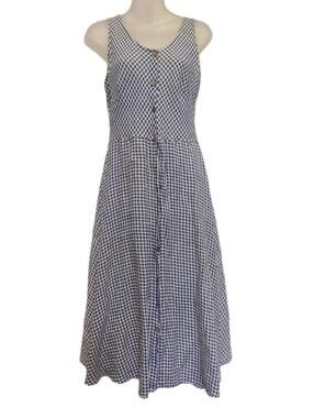 Viola Borghi Italy S Blue White Gingham Linen Midi Dress Fit Flare Picnic DERBY